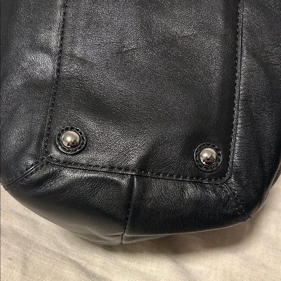Coach Black Leather Tote with Silver Accents - Picture 6 of 9
